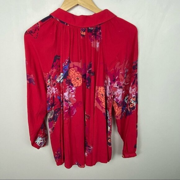 Free People Revolve Meadow Lark Blouse Red Fuchsia‎ Pink Size XS Floral Bohemian - Picture 11 of 11